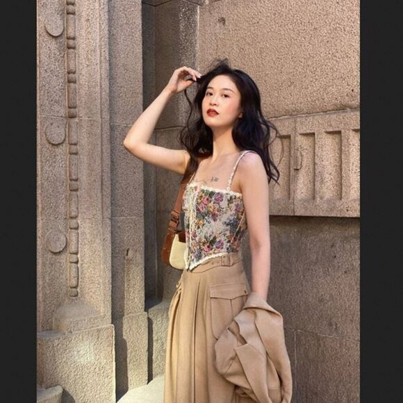 🥑NWT Vntg Style Cowgirl Floral Jacquard Bustier Corset Top Lace up Cropped Top - Picture 10 of 16